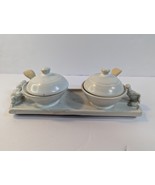 Sacred Frog Condiment Set Ceramic No Markings. Spoons &amp; Lids For The Bowls - $54.16 CAD