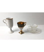 3 Tea Cups Clear Swirl Federal Glass Black and Gold  White Pedestal Vtg - £23.10 GBP