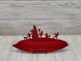 Glass Platter Serving Plate Christmas Winter Snowman Children Grasslands... - $29.99