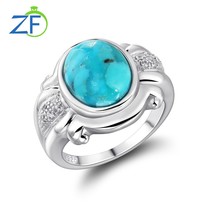 Original 925 Sterling Silver Ring for Women Oval 12*10mm 3.5 Carats Natural Turq - £38.17 GBP
