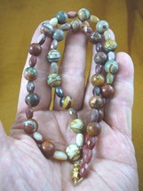 (v323-40) 21&quot; long tan pink green brown multi colored jasper beaded Necklace - £54.54 GBP