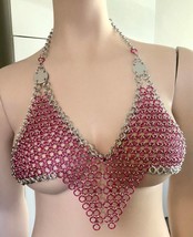 pink chainmail bralette, sexy pink and silver chainmail, unique lingerie... - £57.30 GBP