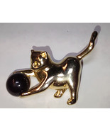 Vintage Gold Tone Cat Kitten Brooch Pin Playing With Ball 2&quot; - £6.75 GBP