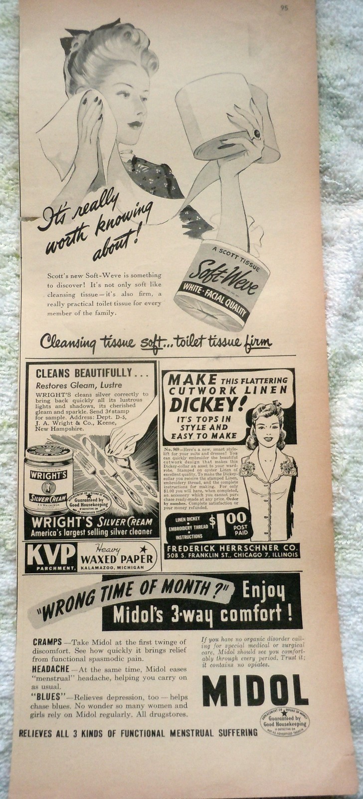 Scott Tissue Wright’s Dickey Midol Small Magazine Print Advertisements A... - $3.99