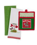 NEW Here Comes Santa Claws &amp; Meowy Christmas Cat Kitchen Set  towels &amp; p... - £8.72 GBP