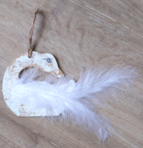 Handmade White Swan Wood Christmas Tree Ornament - £2.38 GBP