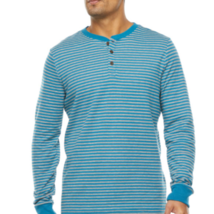 St. John&#39;s Bay Men&#39;s Long Sleeve Henley Shirt X-LARGE Teal Stripe Super ... - $19.57
