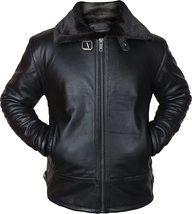 B3 Hooded Aviator Pilot Fur Shearling Bomber Black Leather Jacket | Removable Ho - £140.43 GBP