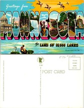 Minnesota Greetings Land of 10,000 Lakes Lighthouse Deer Trout Vintage Postcard - £7.48 GBP