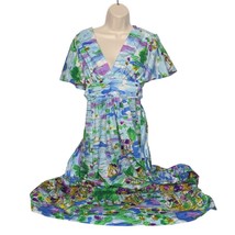 Strawberry Circus Sheath Maxi Dress Small Multicolor Tropical Lillypad Sash - $32.67