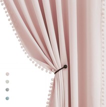 Pink Pom Poms Blackout-Curtains 95 Inch Bedroom Window Curtains For Living Room - £46.97 GBP