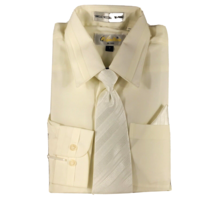 Gian Mario Boys Cream Dress Shirt Matching Clip-on Tie Hanky Set Size 7 - £19.74 GBP