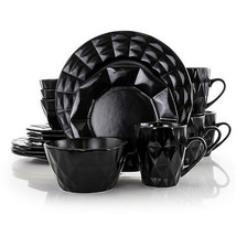 Elama Retro Chic 16 pc Glazed Stoneware Dinnerware Set in Black - £60.14 GBP