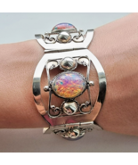 TAXCO VINTAGE LARGE 925 STERLING SILVER MANMADE OPAL LINK PANEL BRACELET... - $3,411.12 MXN