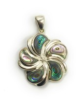 11 g 925 Sterling Silver Natural Abalone Shell Plumeria Large Pendant  - £38.33 GBP