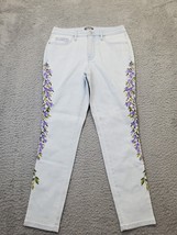 Martha Stewart Jeans Womens Petite 4 Blue Denim Embroidered Floral Flat Front - £15.35 GBP