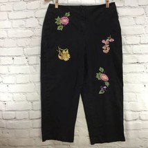 Vintage Larry Levine Womens Sz 14 Pants Black Floral Embroidered Beaded Cropped - £14.02 GBP