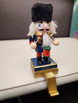 Blue Uniform Wood Nutcracker Drummer  Stocking Holder Movable Mouth 7.5&quot; - £15.86 GBP