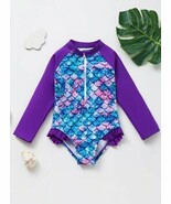 NEW Girls Mermaid Long Sleeve One Piece Swimsuit Bathing Suit - $246.89 MXN