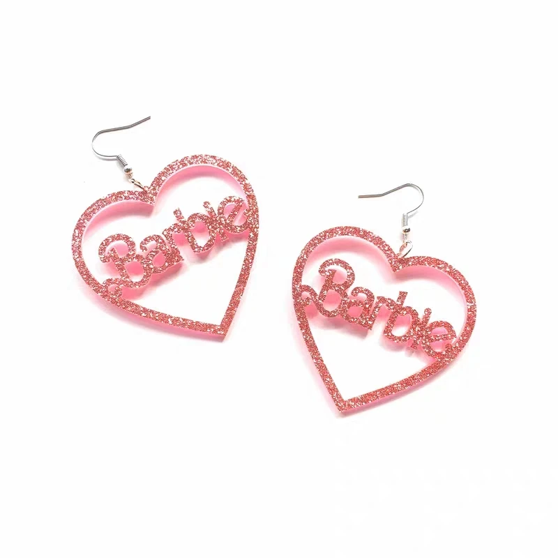 Fashion Barbie Letter Earring Love Shape Pink Sparkling Acrylic Pendants - £5.97 GBP