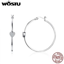 WOSTU Authentic 925 Silver Fashion Heart Round Drop Earrings Clear CZ For Women  - £18.91 GBP