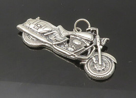 925 Sterling Silver - Vintage Shiny Motorcycle Motif Drop Pendant - PT18332 - £54.32 GBP