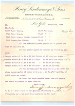 1896 Henry Lindenmeyr &amp; Sons Paper Warehouse Signed Billhead Document Ne... - $196.02
