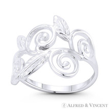 Plant Vine Leaf Garden Lover Charm 925 Sterling Silver Stackable Right-Hand Ring - £17.25 GBP