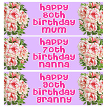 FLORAL AGE Personalised Birthday Banner - 80th Birthday Party Banner - 1x3ft - £4.33 GBP