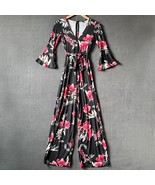 One Clothing Jumpsuit Black Red Floral Knit V-Neck Wide Leg - Women&#39;s Si... - $632.11 MXN