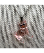 Murano Glass Handcrafted Lovely Pink Cat Pendant Necklace &amp; 925 Sterling... - £21.56 GBP