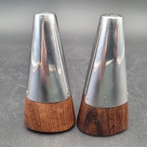 Vintage 1960s A&amp;B Danish Rosewood Stainless Designer 3&quot; Salt &amp; Pepper Shaker Set - £19.56 GBP