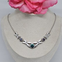 SSJ 925 Sterling Silver Vintage Alexandrite &amp; Emerald Gems Stone Choker Necklace - £72.29 GBP