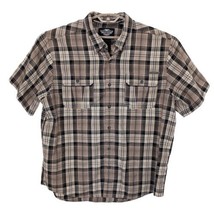 Harley Davidson Mens Shirt 2XL Plaid Short Sleeve Button Up Tan Biker Motorcycle - £26.78 GBP