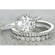 4.15ct Huge Round Cut Simulated Diamond Engagement Ring Two Wedding Band Silver - £109.96 GBP