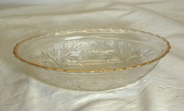 Sandwich Clear Oval Serving Glass Bowl Gold Trim Anchor Hocking Crimped Edges - £21.29 GBP