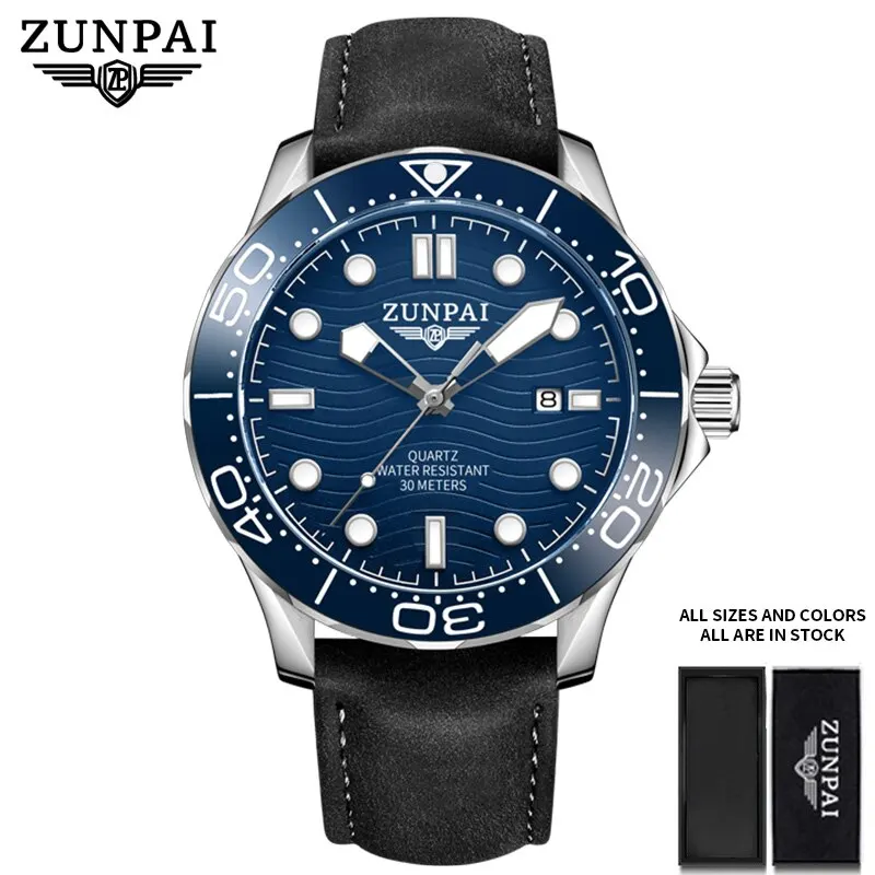 ZUNPAI Original Watch for Men Waterproof Sport Fashion Leather Strap Bla... - £38.64 GBP