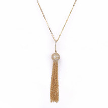 Gold Tone Eye Catching Necklace with Striking Crystal Ball &amp; Tassel - £66.55 GBP