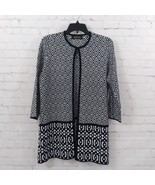 Kasper Cardigan Womens Medium Petite Black White Geometric 3/4 Sleeve Sw... - $24.99