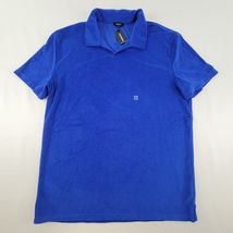 Express Mens Sz M Blue Terry Cloth Polo Shirt Cotton Blend New - $26.98