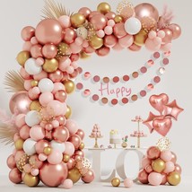 149Pcs Rose Gold Balloons Arch Kit, Pink Rose Gold White Cardioid Pentagram Flag - £21.92 GBP
