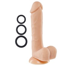 Pro Sensual Silicone 8 Inch Dong Realistic Real Feel &amp; 3 Cock Rings Kit - £31.42 GBP