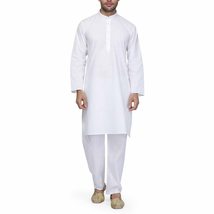 Prisha India Craft Large Size Men White Solid Straight Kurta Pyjama (White) - £17.18 GBP