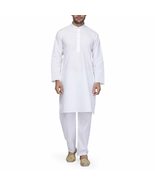 Prisha India Craft Large Size Men White Solid Straight Kurta Pyjama (White) - £16.95 GBP