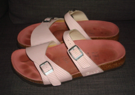 Birkenstock Birki&#39;s Sandals Women&#39;s Pink/White Striped Aziza  37 US 6/6.5 L6 M4 - £20.39 GBP