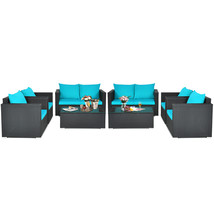 Patiojoy 8 PCS Rattan Patio Furniture Set Outdoor Wicker with Turquoise ... - £976.41 GBP