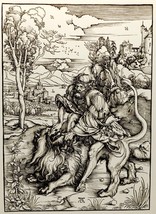 Antique Print after Albrecht Durer – Samson Rending the Lion - £80.60 GBP