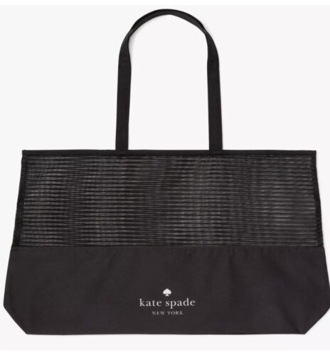 New Kate Spade Black Stripe Mesh Tote 25&quot; x 15&quot; XLarge Shopping Tote - $24.09