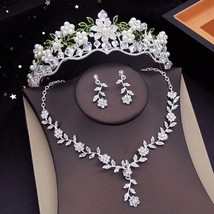 Luxury Crystal Pearl Flower Tiara Necklace Earring Set | Rhinestone Purp... - £34.36 GBP