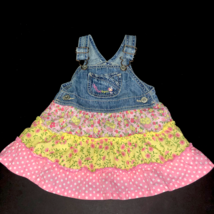 OSHKOSH B&#39;GOSH Floral Overall Denim Jean Vestbak Jumper Dress Sz 12 Months - $19.95